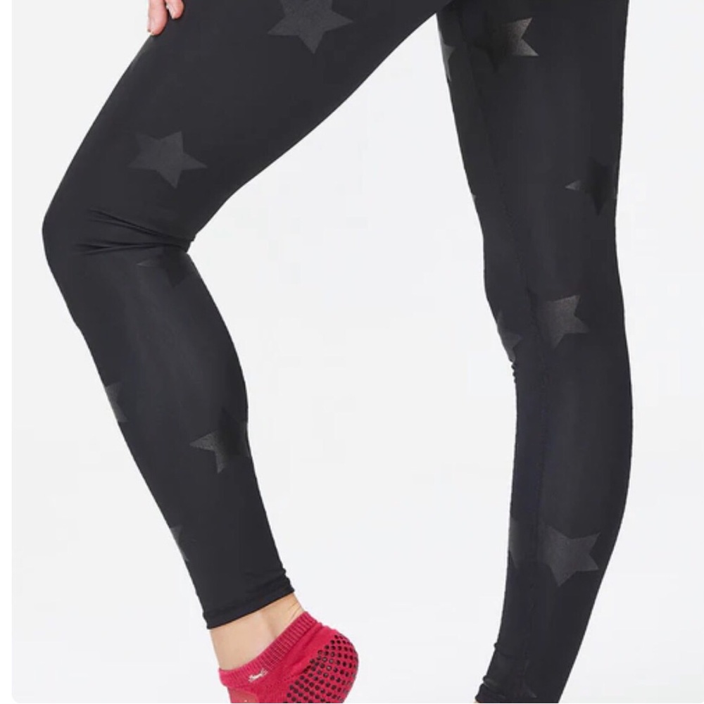 Terez Uplift Black Tonal Star foil Leggings with tall band size Small NWOT - Picture 2 of 9
